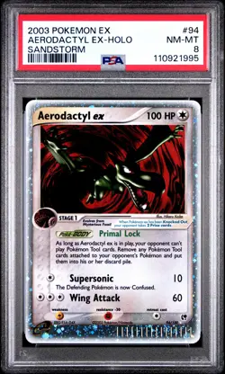 2003 POKEMON EX SANDSTORM #94 AERODACTYL EX-HOLO PSA 8 - Image 1