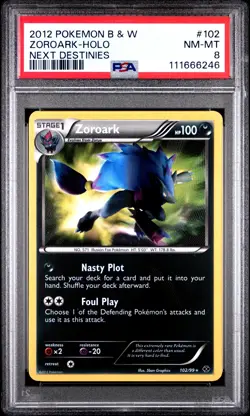 2012 POKEMON B&W NEXT DESTINIES #102 ZOROARK-HOLO PSA 8 - Image 1