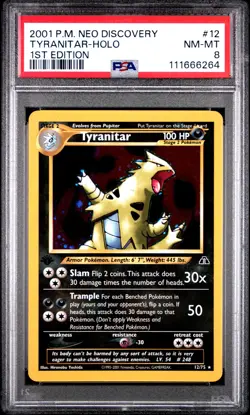 2001 POKEMON NEO DISCOVERY 1ST ED #12 TYRANITAR-HOLO PSA 8 - Image 1