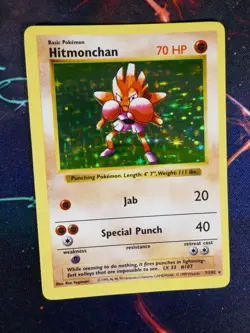 LP(Shadowless) Pokemon HITMONCHAN Card BASE 7/102 Holo Rare Semi Off Center OC#6 - Image 2