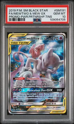 2019 POKEMON SM BLACK STAR PROMO #SM191 FULL ART/MEWTWO & MEW GX PSA 10 - Image 1