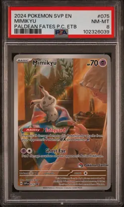 2024 POKEMON PALDEAN FATES POKEMON CENTER ETB PROMO SVP #075 MIMIKYU PSA 8 - Image 1