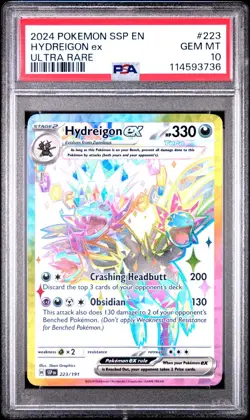 GEM MINT✨ 2024 Pokemon SSP EN Surging Sparks Hydreigon EX 223 Ultra Rare PSA 10 - Image 1