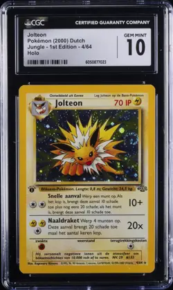 2000 POKEMON DUTCH JUNGLE 1ST EDITION HOLO #4 JOLTEON CGC 10 GEM MINT - Image 1