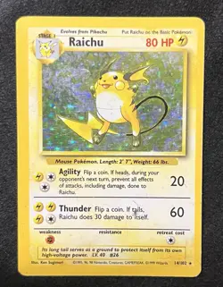 Pokemon TCG Raichu Fossil Holo Card 14/62 Unlimited Rare HP - Vintage WOTC - Image 1