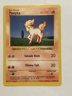 Pokemon Ponyta TCG Base Set Shadowless Common Card 60/102 - Image 1