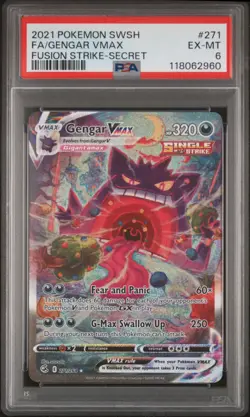 2021 POKEMON SWORD & SHIELD FUSION STRIKE SECRET #271 FULL ART/GENGAR VMAX PSA 6 - Image 1
