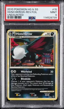 2010 POKEMON HEARTGOLD & SOULSILVER UNDAUNTED #15 HONCHKROW-REVERSE FOIL PSA 9 - Image 1