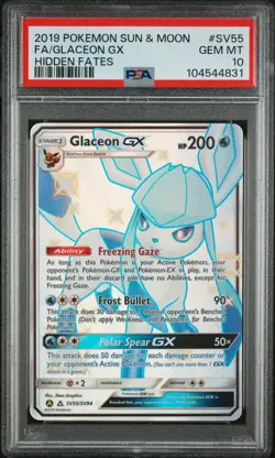 2019 POKEMON SUN & MOON HIDDEN FATES #SV55 FULL ART/GLACEON GX PSA 10 - Image 1