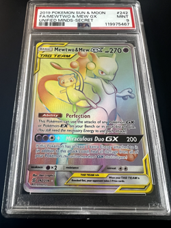 2019 POKEMON SUN & MOON MEWTWO & MEW GX UNIFIED MINDS-SECRET #242 PSA 9 - Image 1