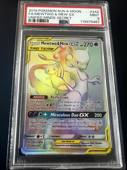 2019 POKEMON SUN & MOON MEWTWO & MEW GX UNIFIED MINDS-SECRET #242 PSA 9 - Image 2