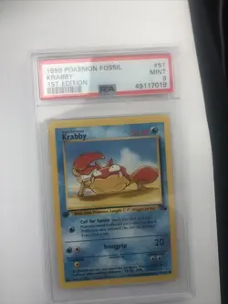 1999 Fossil 1st Edition Fossil Krabby PSA 9 MINT 51/62 WOTC Pokemon Card 🦀 - Image 3