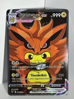 Pokemon TCG Kurama Poncho Pikachu VCOS Cosplay Custom Fan Art Shiny Holo Card - Image 1