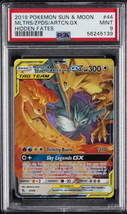 2019 POKEMON SUN & MOON HIDDEN FATES #44 MOLTRES & ZAPDOS & ARTICUNO GX PSA 9 - Image 1