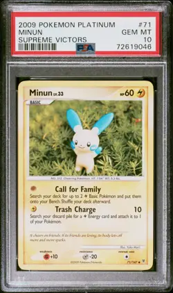 2009 Pokemon Platinum Supreme Victors PokeMon TCG Minun #71 PSA 10 - Image 1