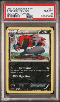 2011 POKEMON B&W EMERGING POWERS #67 ZOROARK-REVERSE FOIL PSA 8 - Image 1