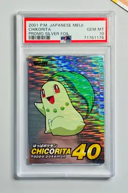 Pokemon 2001 PSA 10 Chikorita Meiji Promo Silver Foil Japanese - Image 1