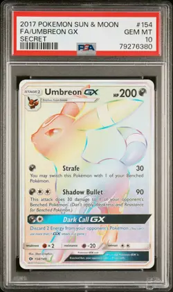2017 POKEMON SUN & MOON SECRET #154 FULL ART/UMBREON GX PSA 10 - Image 1