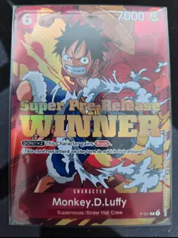One Piece TCG Monkey D. Luffy P-001 Super Pre Release Winner Promo Card NM - Image 1