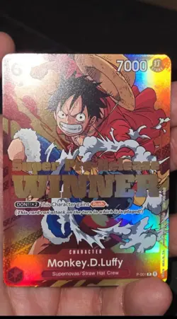 One Piece TCG Monkey D. Luffy P-001 Super Pre Release Winner Promo Card NM - Image 2