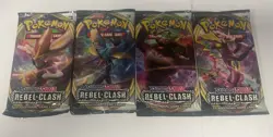 Pokemon TCG Sword And Shield Rebel Clash Booster Pack Art Set x4 Packs - Image 1