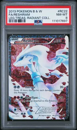 2013 POKEMON B&W LEGEND TREASURES RADIANT COLL #RC22 FULL ART/RESHIRAM PSA 8 - Image 1