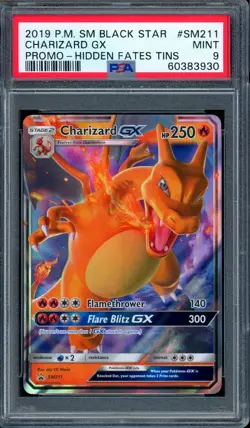 PSA 9 GEM MINT Charizard GX Hidden Fates Promo Tin Full Art Holo Pokemon #SM211 - Image 1