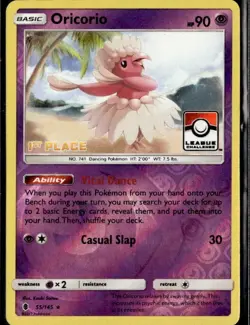 2017 Pokemon League Stamped Oricorio 55/145 1st Place League Promo Reverse Holo - Image 1