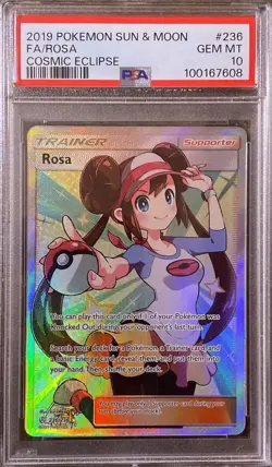 2019 Pokemon Sun & Moon Cosmic Eclipse FA Rosa Full Art Trainer PSA 10 #236 - Image 1