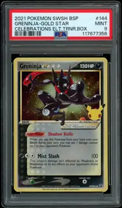 PSA 9 Greninja Gold Star SWSH144 Celebrations ETB Black Star Promo Pokemon TCG - Image 1