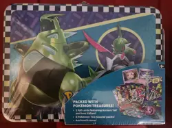 NEW-Pokemon TCG TYRANITAR & IRON VALIANT Collector Chest Tin Lunch Box. - Image 1