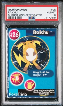 1999 Pokemon Raichu #26 Burger King Perforated PSA 8 NM-MT Vintage 90s - Image 1