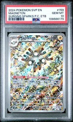 2024 POKEMON SURGING SPARKS POKEMON CENTER ETB SVP PROMO #159 MAGNETON PSA 10 - Image 1