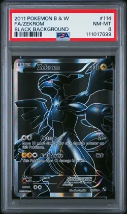 2011 POKEMON B&W BLACK BACKGROUND #114 FULL ART/ZEKROM PSA 8 - Image 1