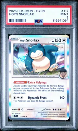 2025 POKEMON JTG EN-JOURNEY TOGETHER #117 HOP'S SNORLAX PSA 9 - Image 1