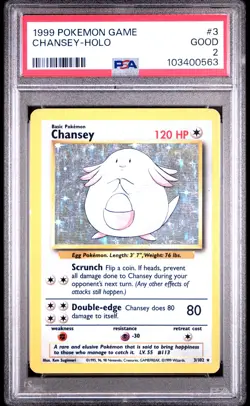 1999 POKEMON BASE SET UNLIMITED #3 CHANSEY-HOLO PSA 2 - Image 1