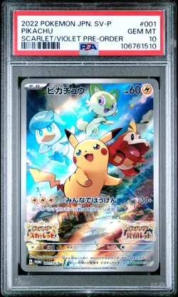 2022 POKEMON JPN SV PROMO SCARLET & VIOLET PRE-ORDER #001 PIKACHU PSA 10 - Image 1