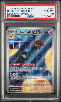 2025 POKEMON DRI EN-DESTINED RIVALS #198 TEAM ROCKET'S ORBEETLE PSA 10 - Image 1