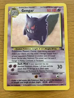 💥 Gengar 5/62 Holo Rare Pokemon 1999 Fossil Unlimited Heavily Played WOTC - Image 1