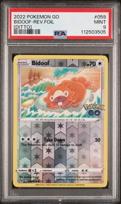 2022 POKEMON GO [DITTO] #059 BIDOOF-REVERSE FOIL PSA 9 - Image 1
