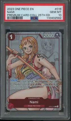 PSA 10 One Piece Nami Premium Card Collection Manga 25th Edition OP01 016 Promo - Image 1