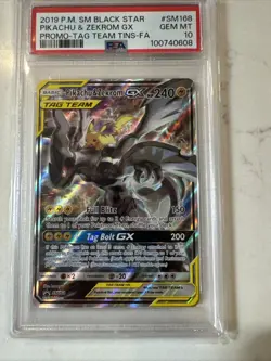 2019 Pokemon Black Star Pikachu & Zekrom Gx #SM168 Promo-Tag Team Tins-Fa PSA 10 - Image 1