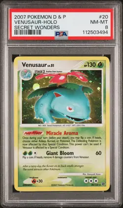2007 POKEMON DIAMOND & PEARL SECRET WONDERS #20 VENUSAUR-HOLO PSA 8 - Image 1