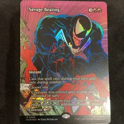 Savage Beating (Foil) (Borderless)NM/M #26 Magic The Gathering Marvel Spider-Man - Image 1
