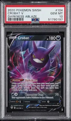 2020 POKEMON SWORD & SHIELD DARKNESS ABLAZE #104 CROBAT V PSA 10 - Image 1