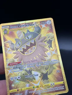 Pokemon TCG SWSH Rebel Clash Galarian Perrserker 205/192 Gold Secret Rare NM AM3 - Image 2