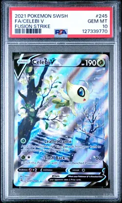 2021 POKEMON SWORD & SHIELD FUSION STRIKE #245 FULL ART/CELEBI V PSA 10 - Image 1