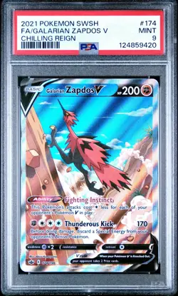 Pokemon TCG Galarian Zapdos V 174/198 Chilling Reign Alternate Full Art PSA 9 - Image 1