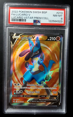 2022 POKEMON SWSH BSP VSTAR PREM COLL PROMO #213 FA LUCARIO V PSA 8 NM-MT - Image 1