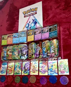 Pokemon Prismatic Evolutions Eeveelutions Costco Tins Promo cards Coins NO PACKS - Image 2